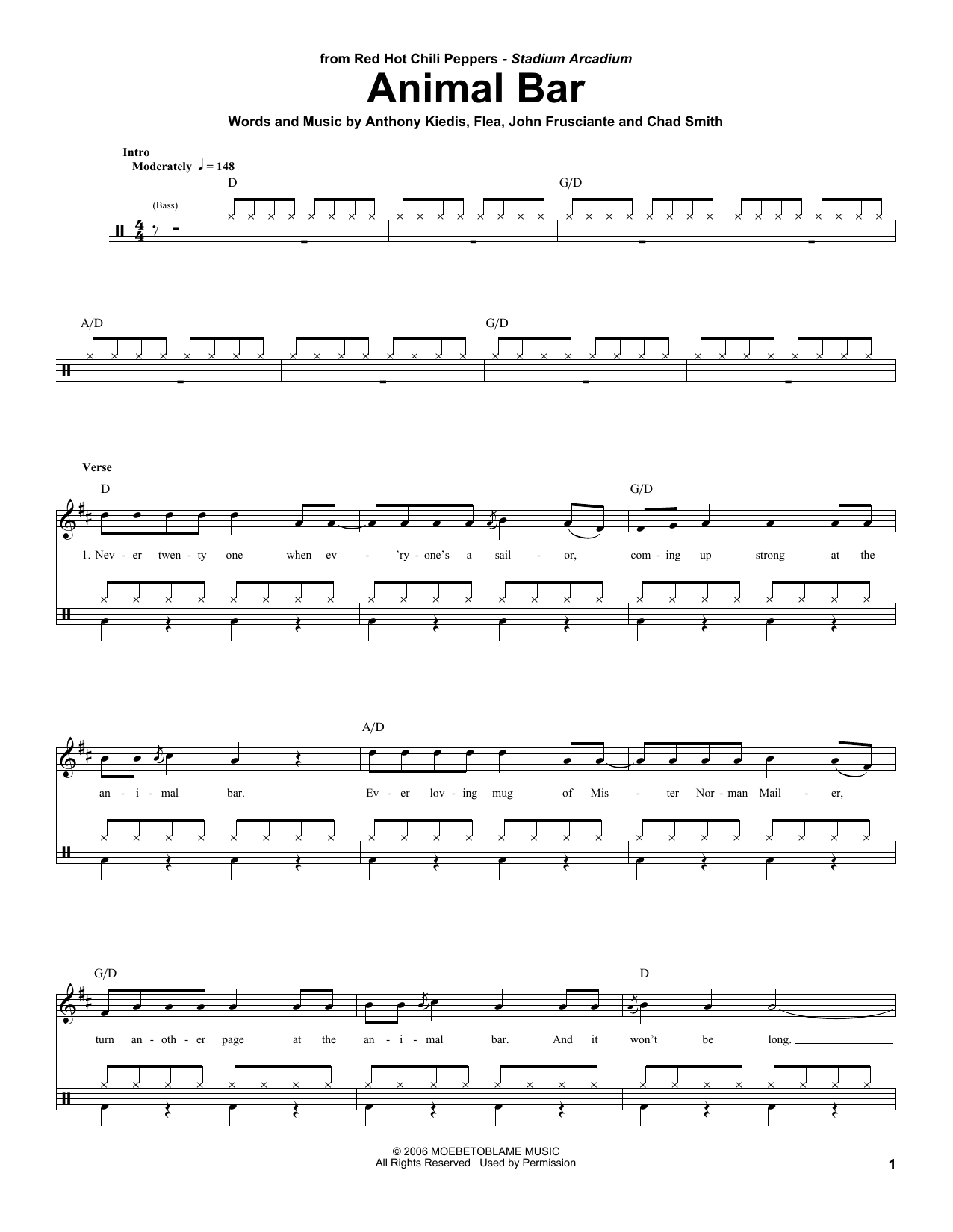 Download Red Hot Chili Peppers Animal Bar Sheet Music
