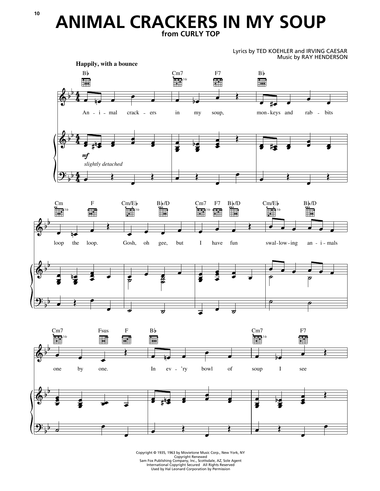 Shirley Temple Animal Crackers In My Soup sheet music notes printable PDF score