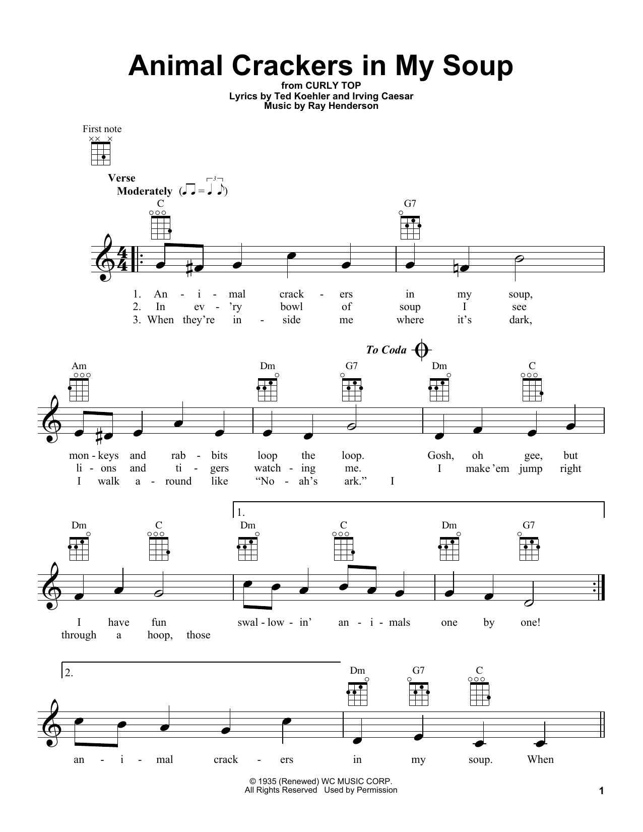 Download Shirley Temple Animal Crackers In My Soup Sheet Music