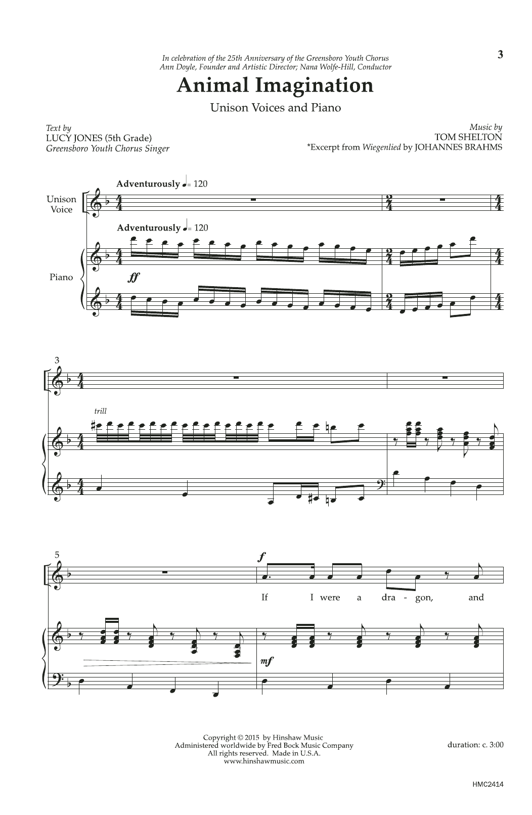 Tom Shelton Animal Imagination sheet music notes printable PDF score