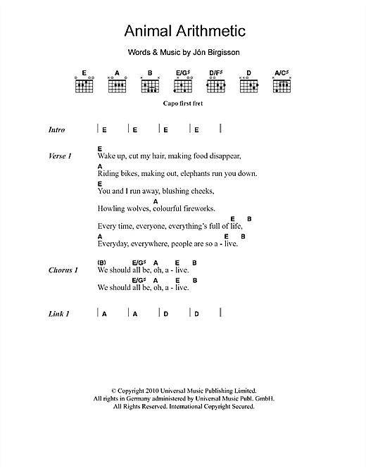 Download Jonsi Animal Arithmetic Sheet Music