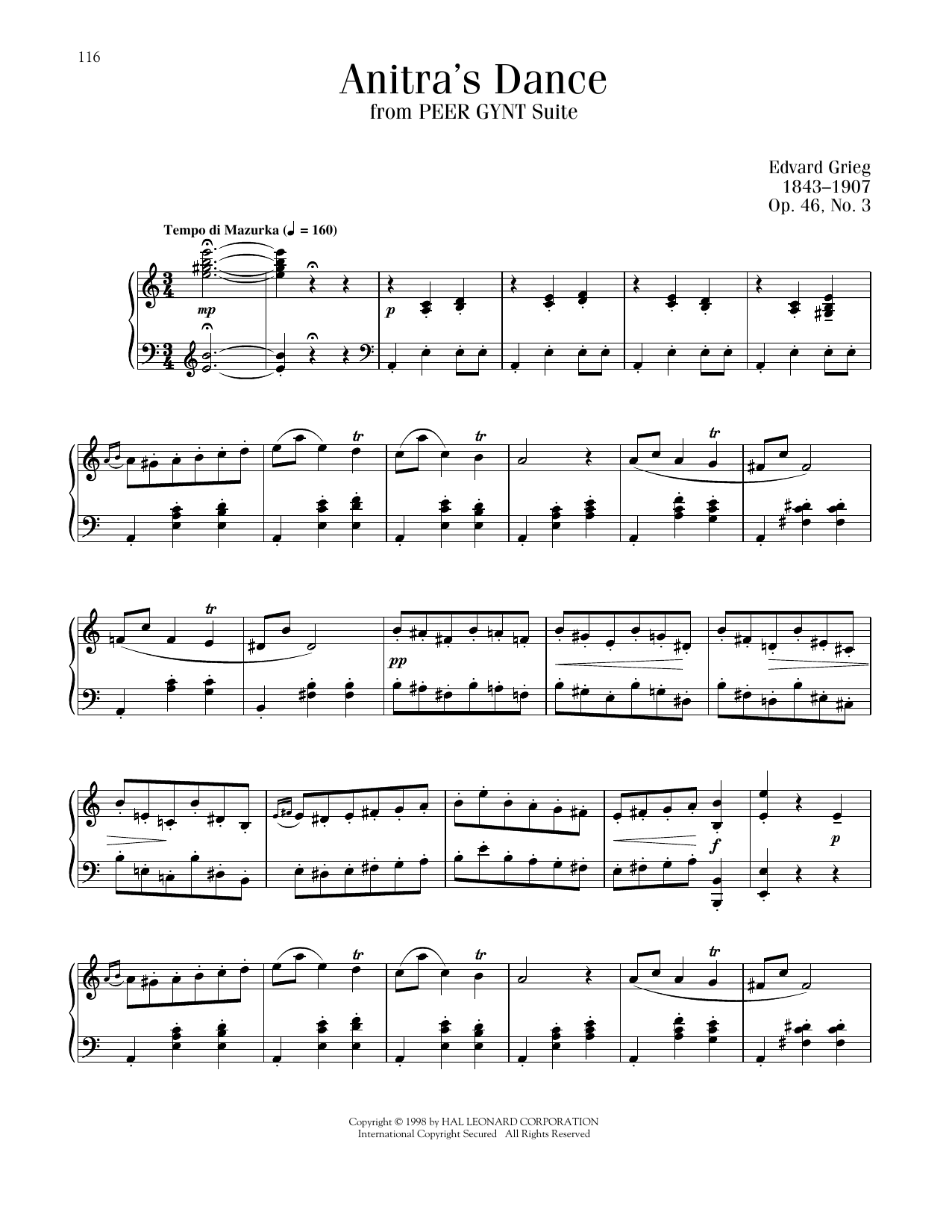 Edvard Grieg Anitra's Dance sheet music notes printable PDF score