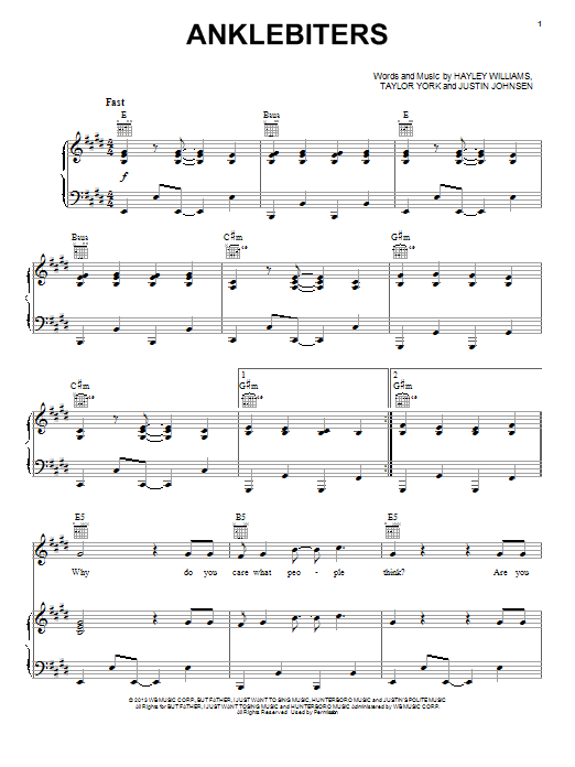Download Paramore Anklebiters Sheet Music