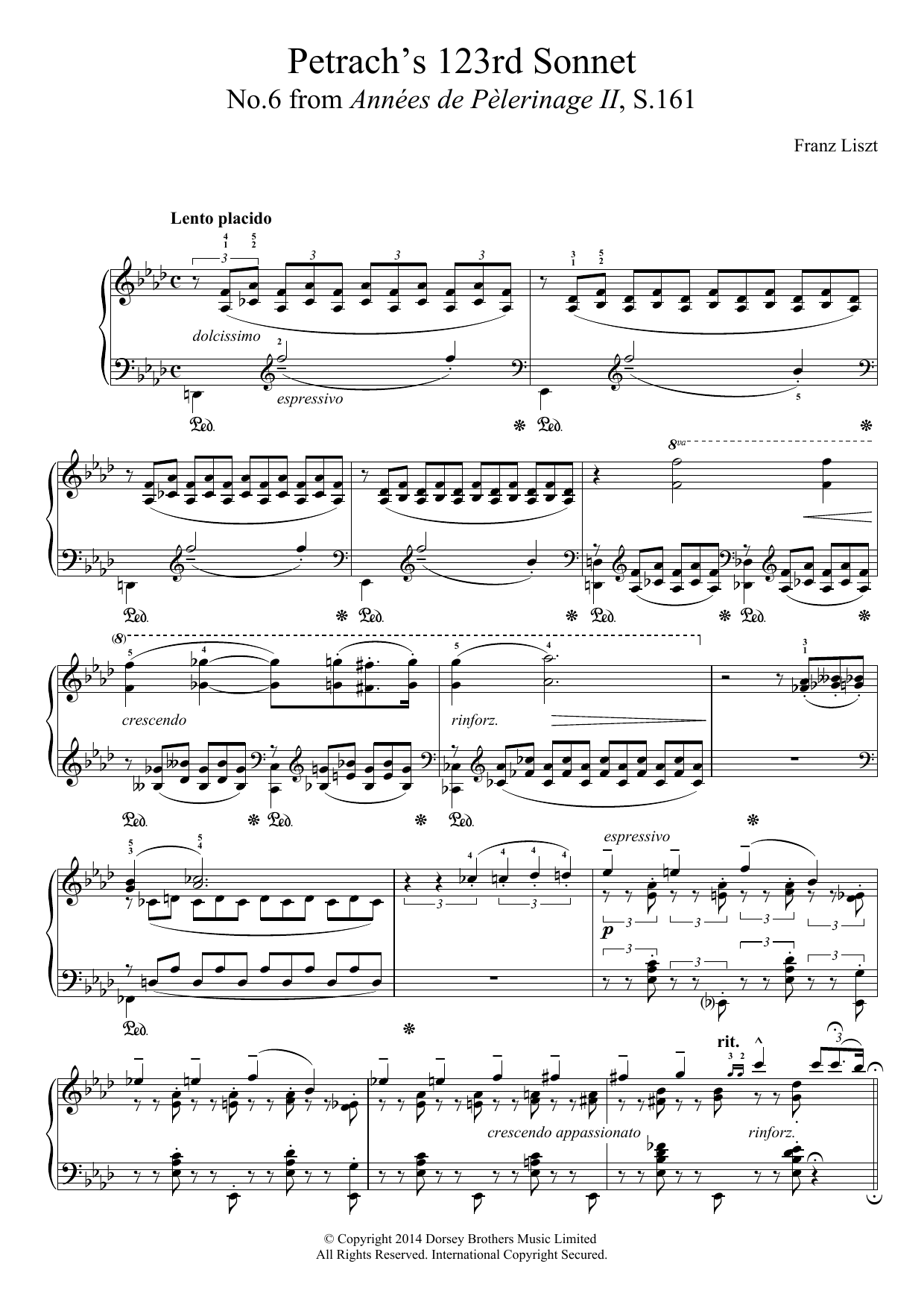 Download Franz Liszt Annees De Pelerinage II, No.6: Petrarch Sheet Music