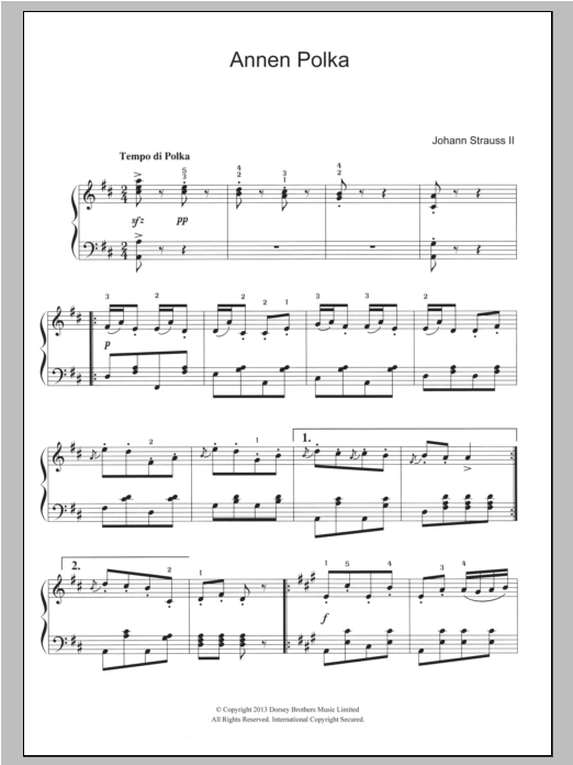 Download Johann Strauss II Annen Polka, Op. 117 Sheet Music