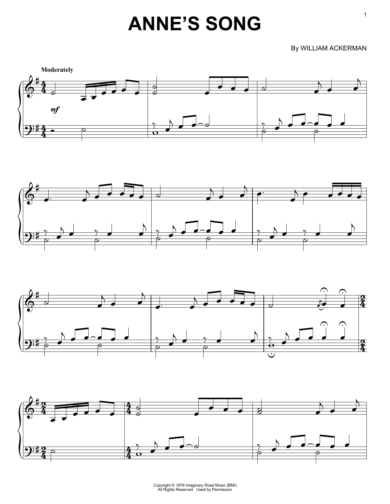 Download Will Ackerman Anne's Song Sheet Music