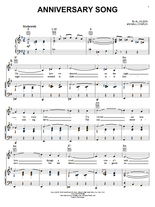 Al Jolson Anniversary Song sheet music notes printable PDF score