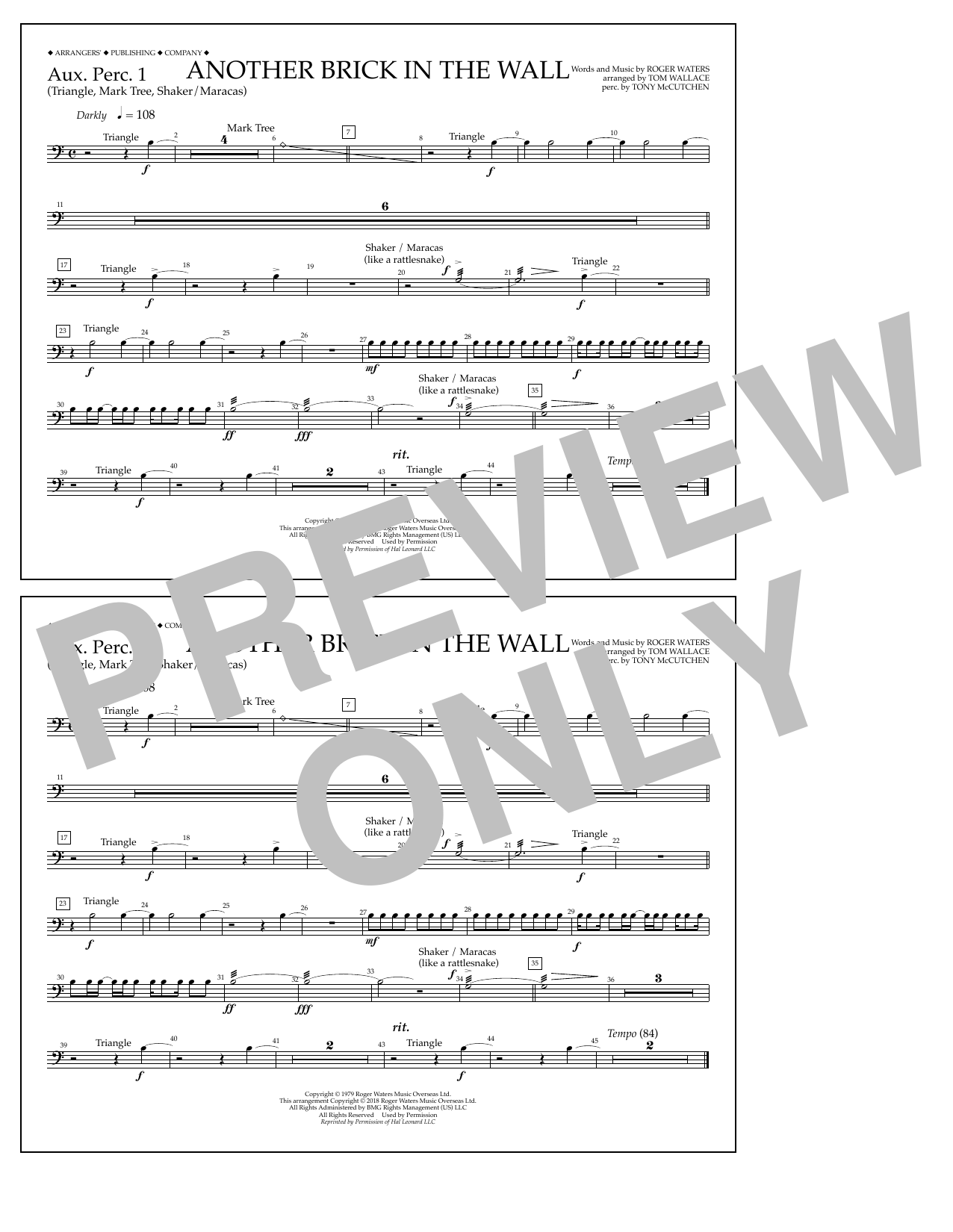 Download Tom Wallace Another Brick in the Wall - Aux. Perc. Sheet Music