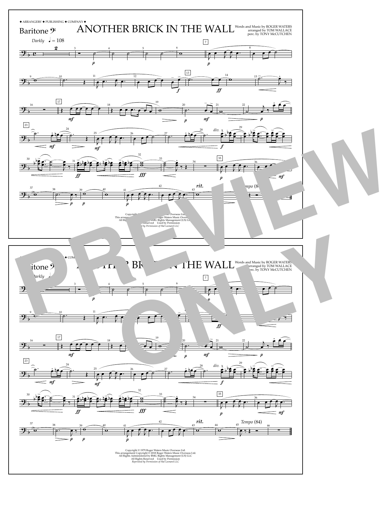 Download Tom Wallace Another Brick in the Wall - Baritone B. Sheet Music