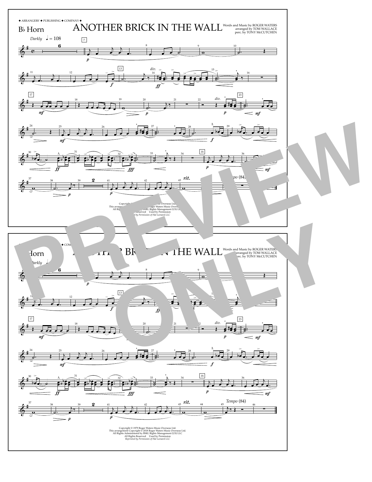 Download Tom Wallace Another Brick in the Wall - Bb Horn Sheet Music