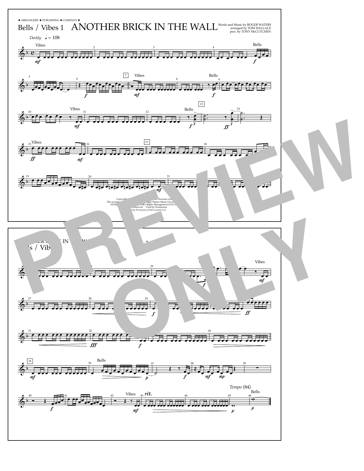 Download Tom Wallace Another Brick in the Wall - Bells/Vibes Sheet Music
