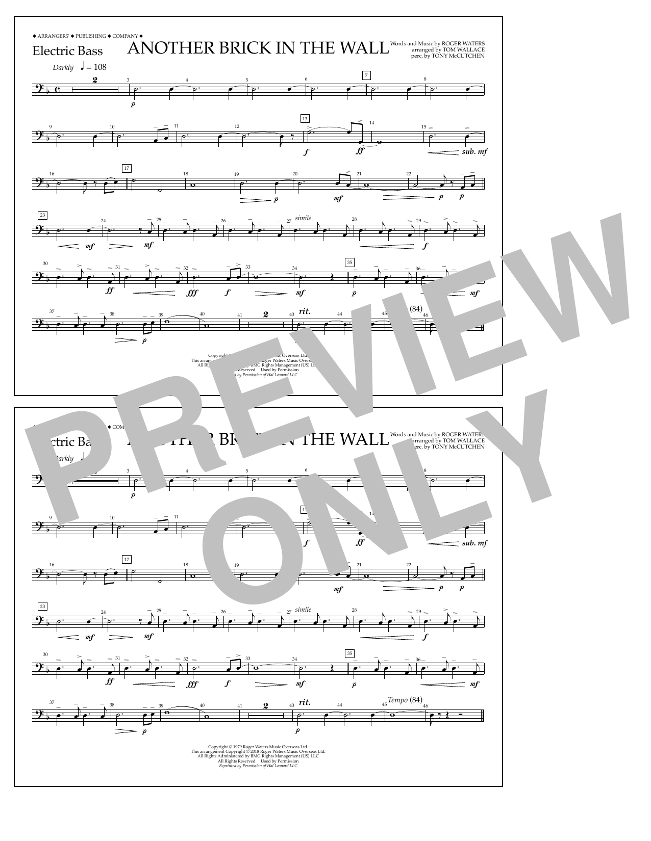 Download Tom Wallace Another Brick in the Wall - Electric Ba Sheet Music