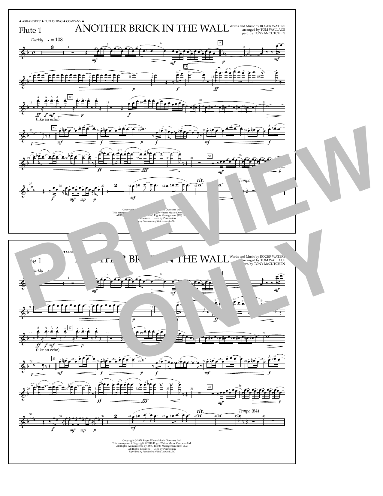 Download Tom Wallace Another Brick in the Wall - Flute 1 Sheet Music