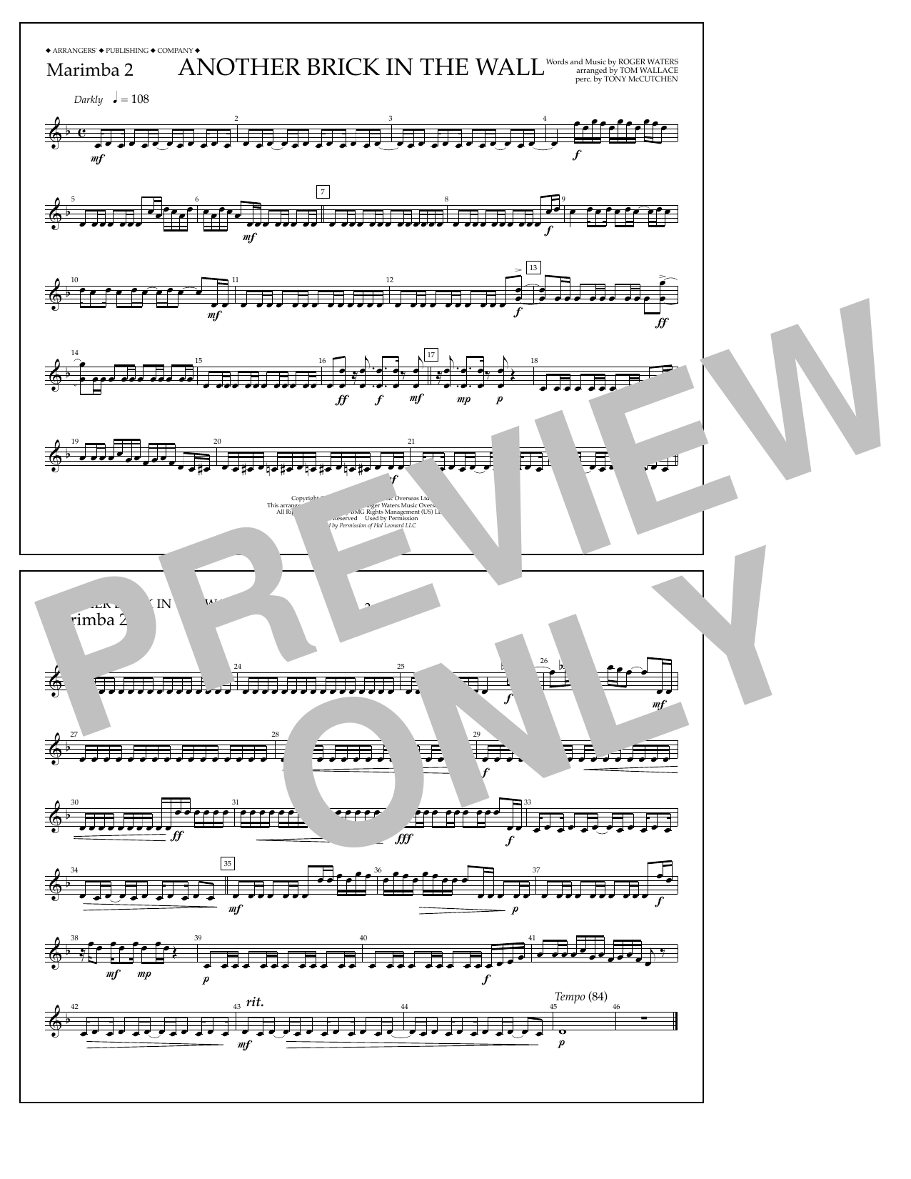 Download Tom Wallace Another Brick in the Wall - Marimba 2 Sheet Music