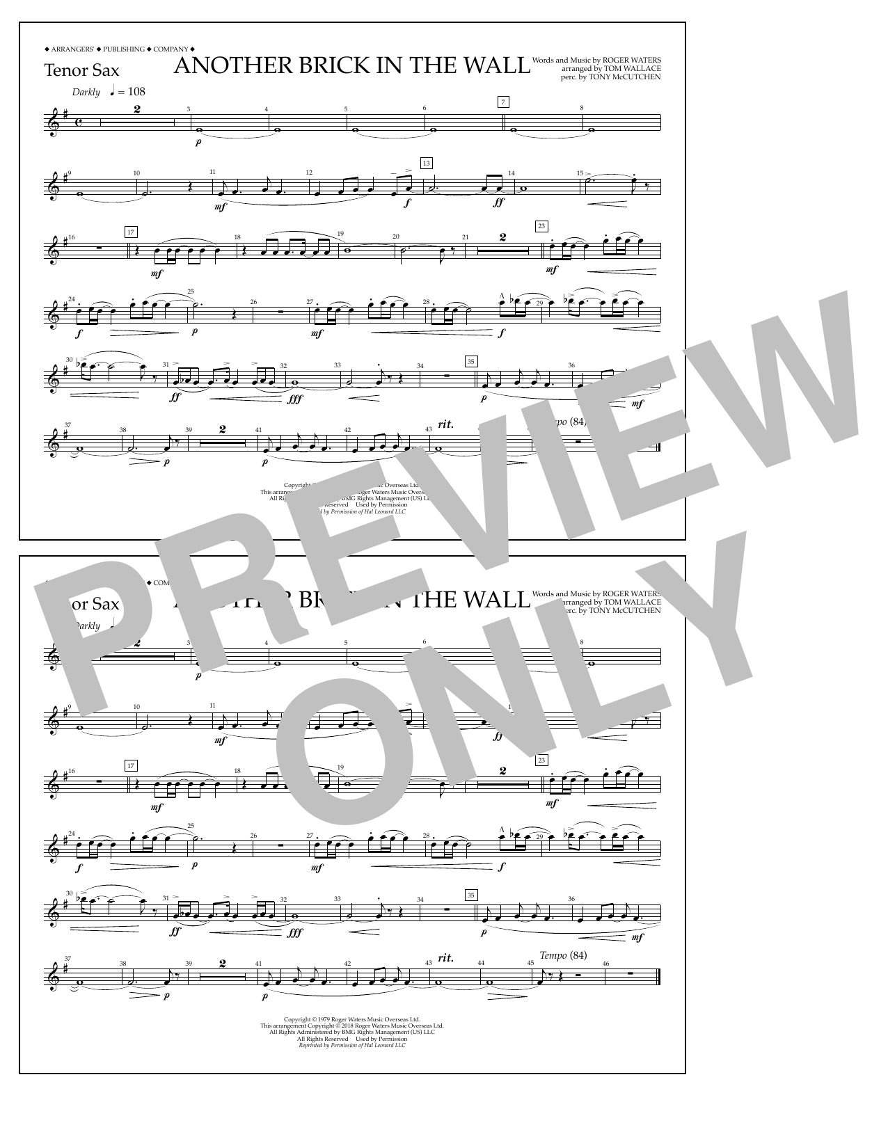 Download Tom Wallace Another Brick in the Wall - Tenor Sax Sheet Music