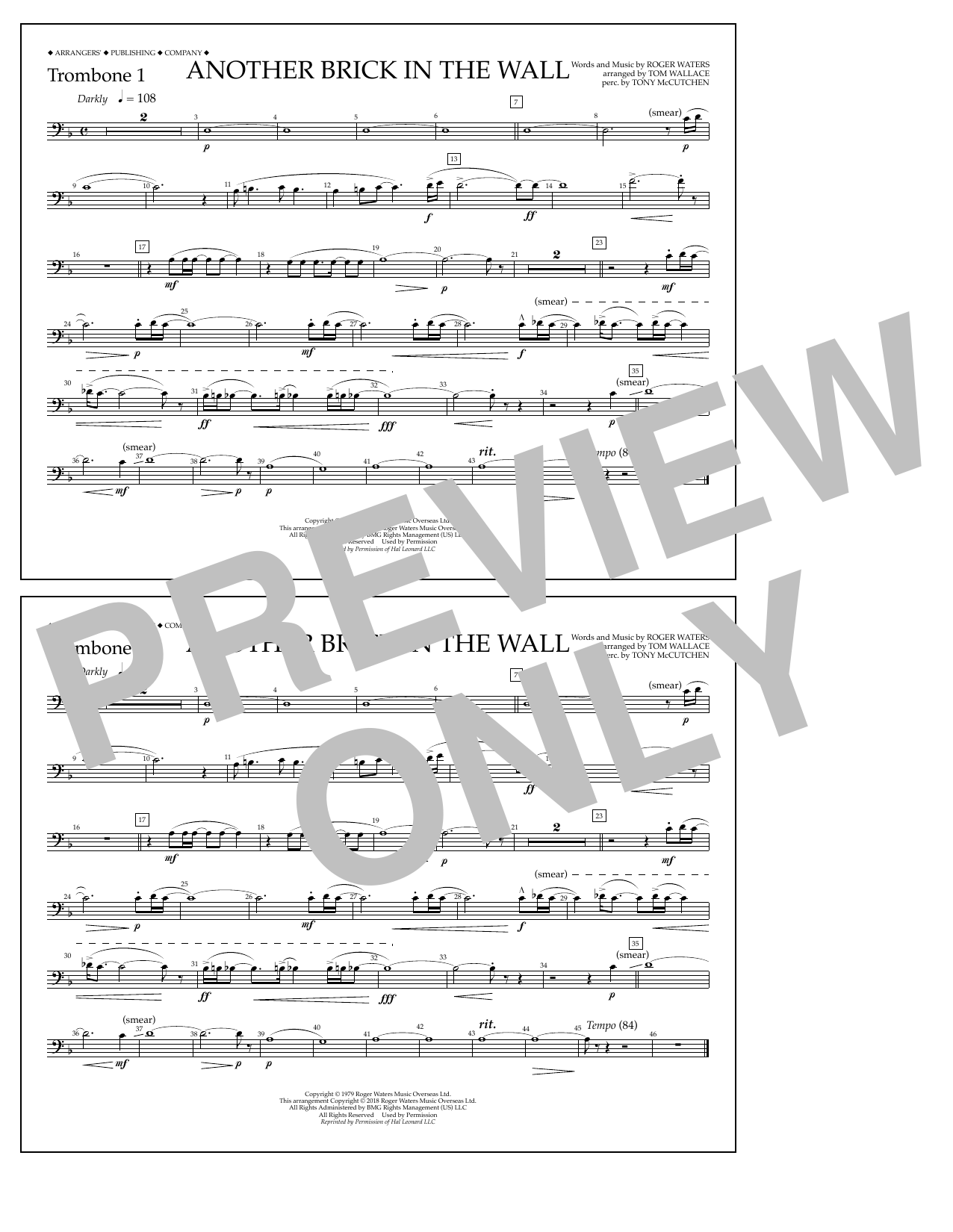 Download Tom Wallace Another Brick in the Wall - Trombone 1 Sheet Music