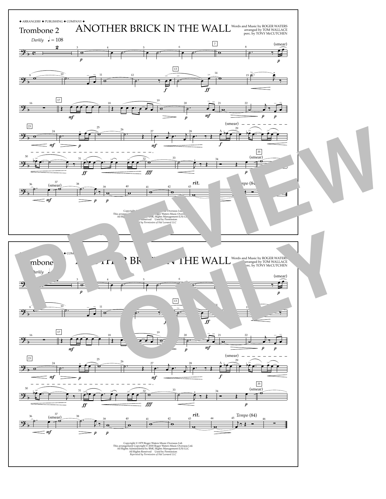 Download Tom Wallace Another Brick in the Wall - Trombone 2 Sheet Music