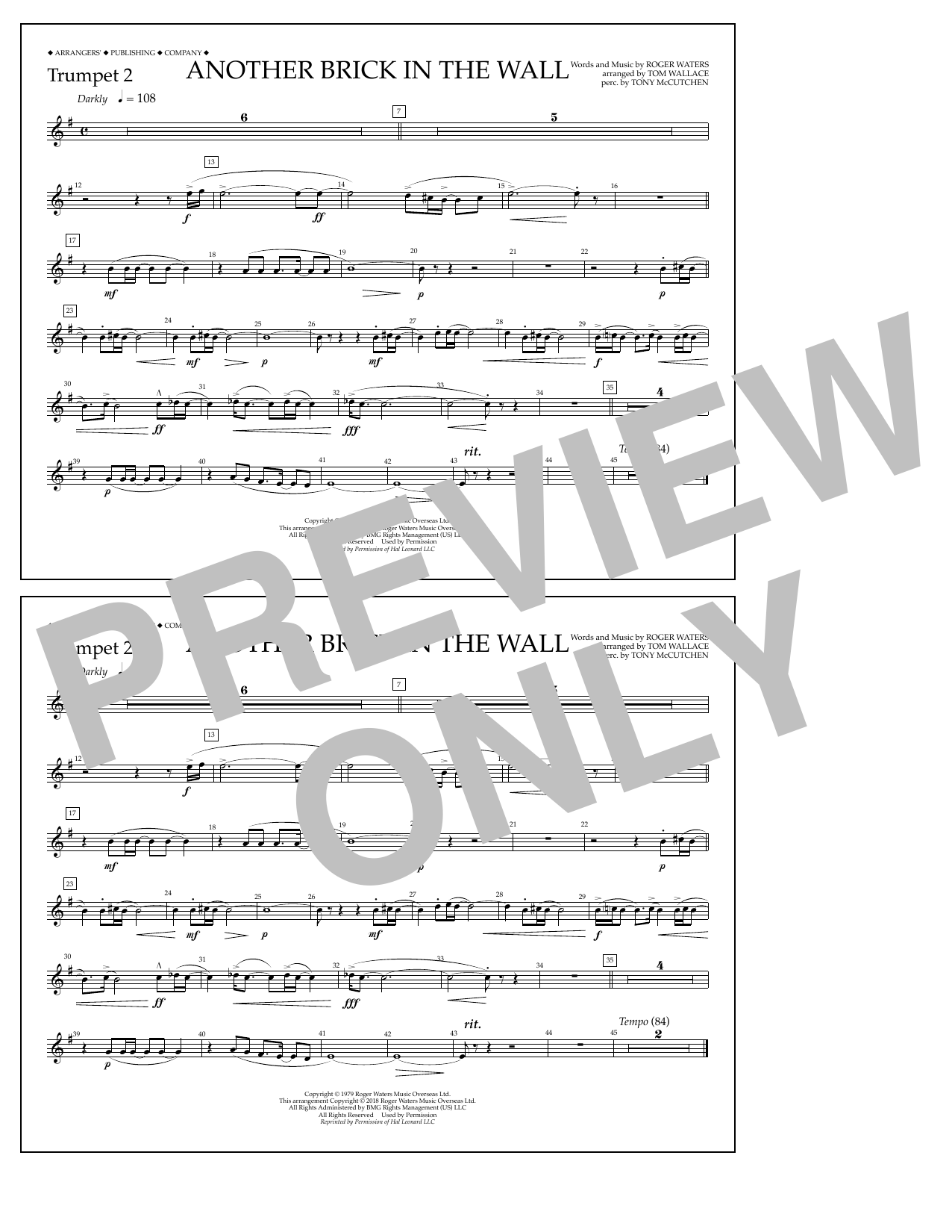 Download Tom Wallace Another Brick in the Wall - Trumpet 2 Sheet Music