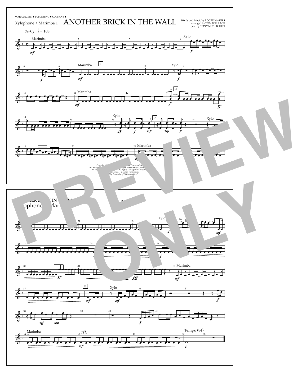 Download Tom Wallace Another Brick in the Wall - Xylophone/M Sheet Music