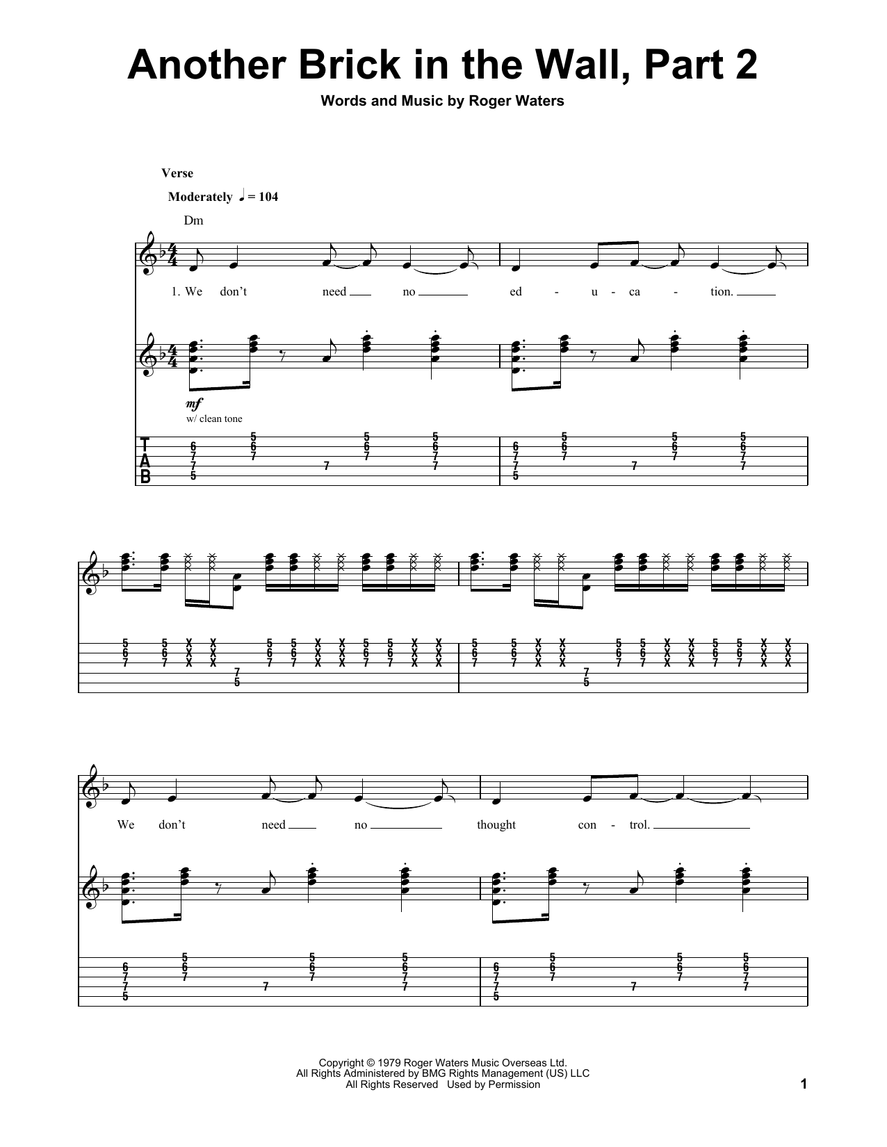 Download Pink Floyd Another Brick In The Wall, Part 2 Sheet Music