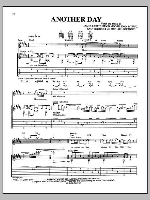 Download Dream Theater Another Day Sheet Music