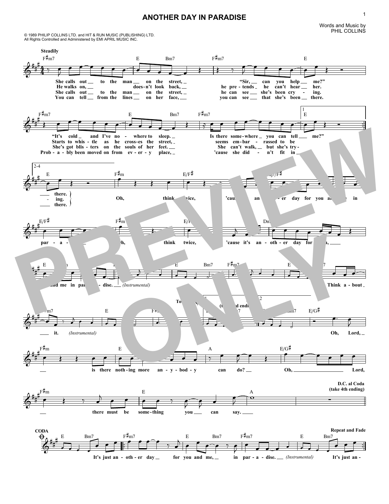 Download Phil Collins Another Day In Paradise Sheet Music