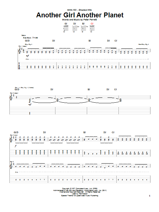Download Blink-182 Another Girl Another Planet Sheet Music