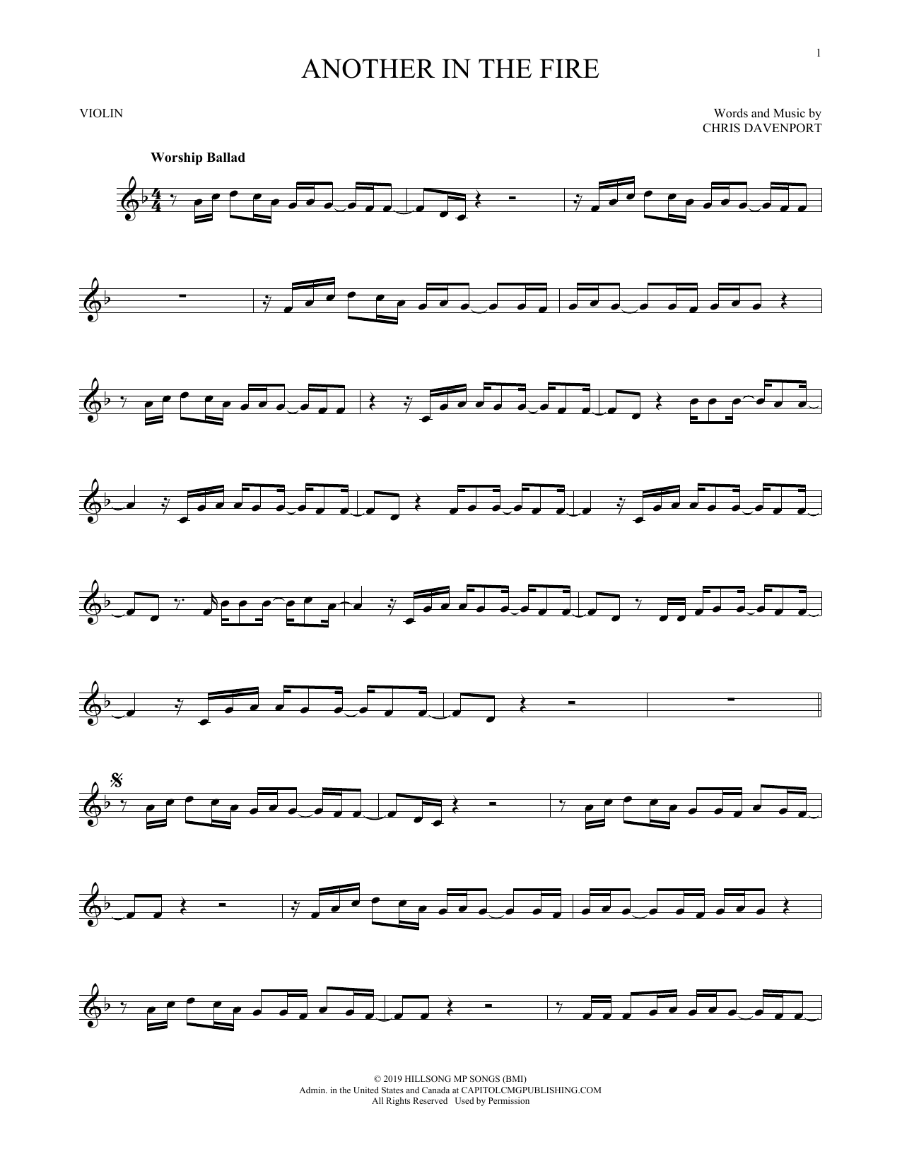 Hillsong United Another In The Fire sheet music notes printable PDF score