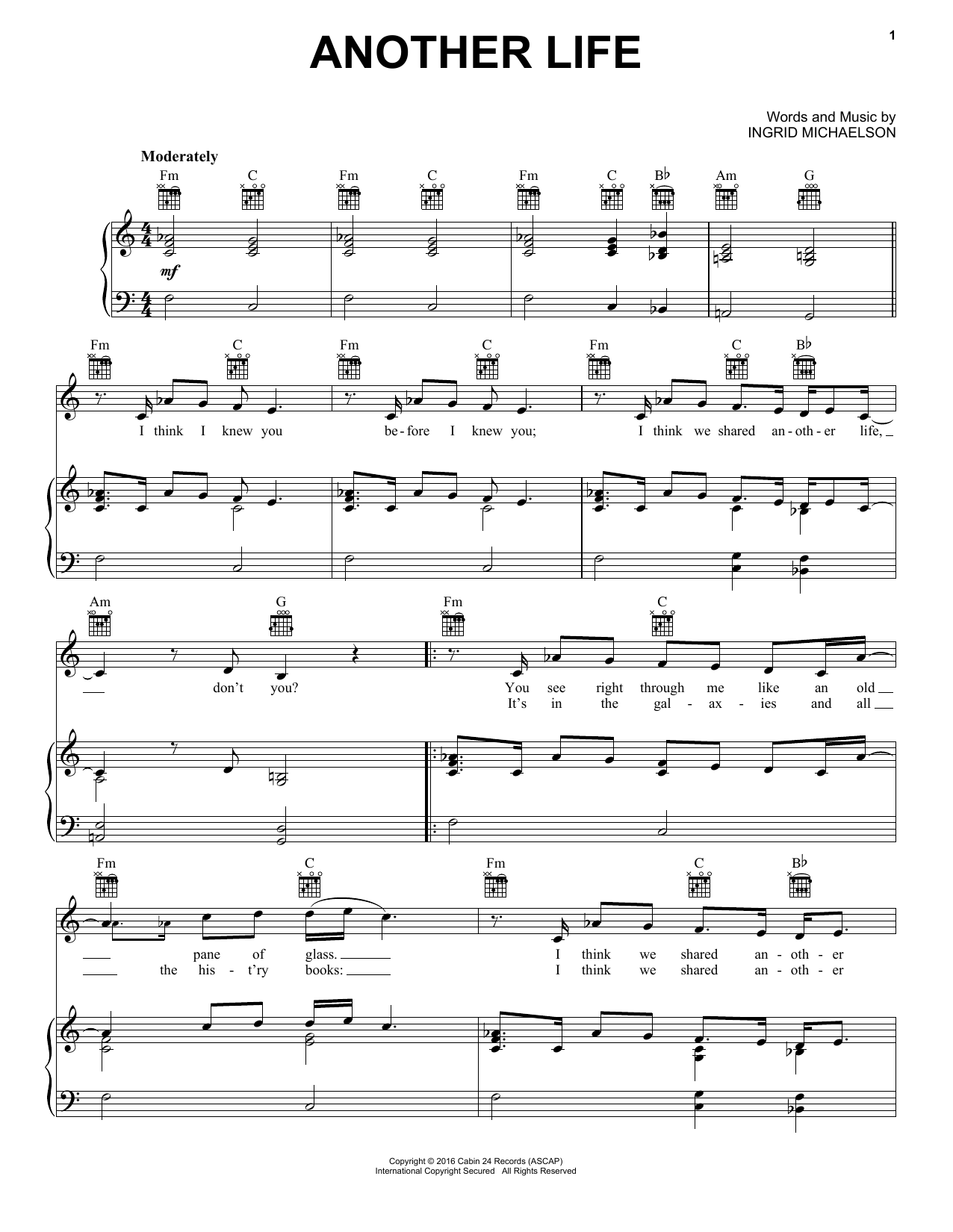 Download Ingrid Michaelson Another Life Sheet Music