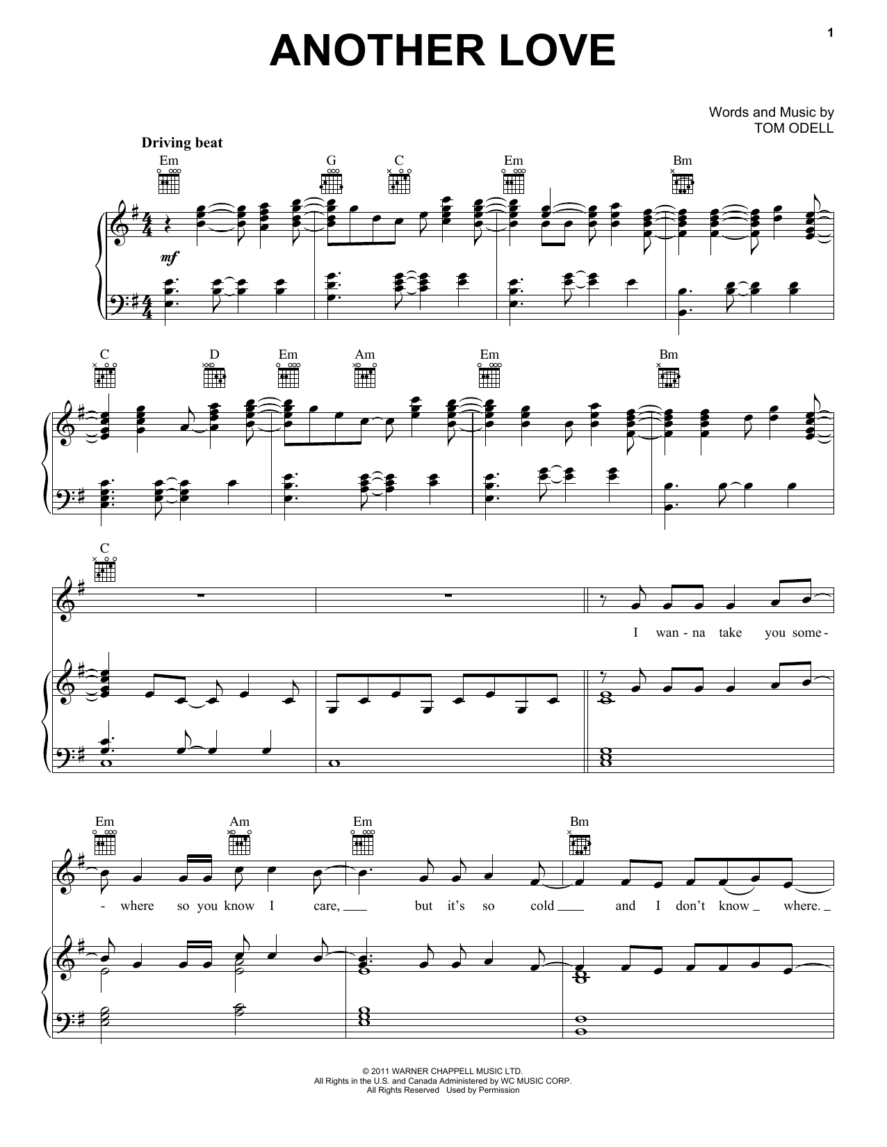 Download Tom Odell Another Love Sheet Music
