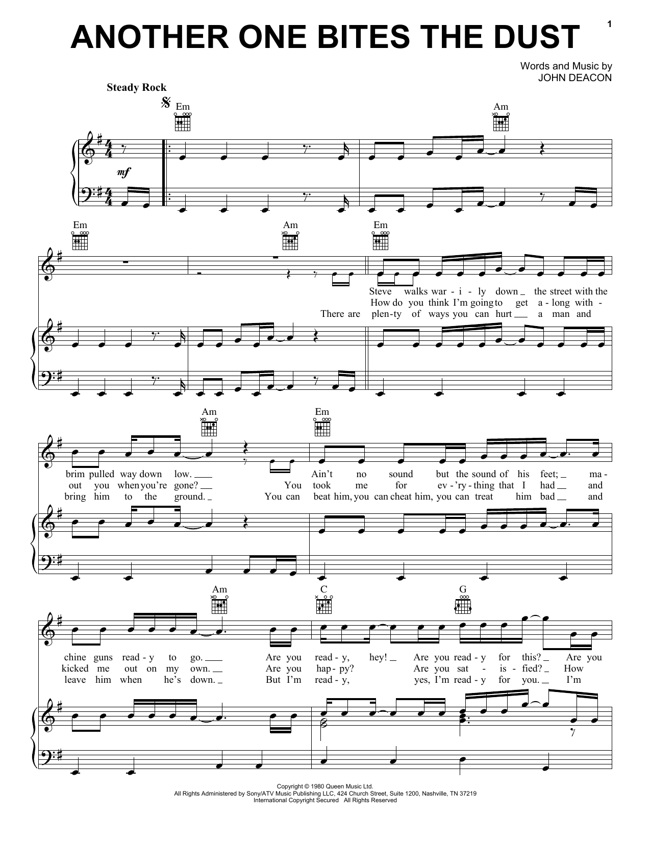 Download Queen Another One Bites The Dust Sheet Music