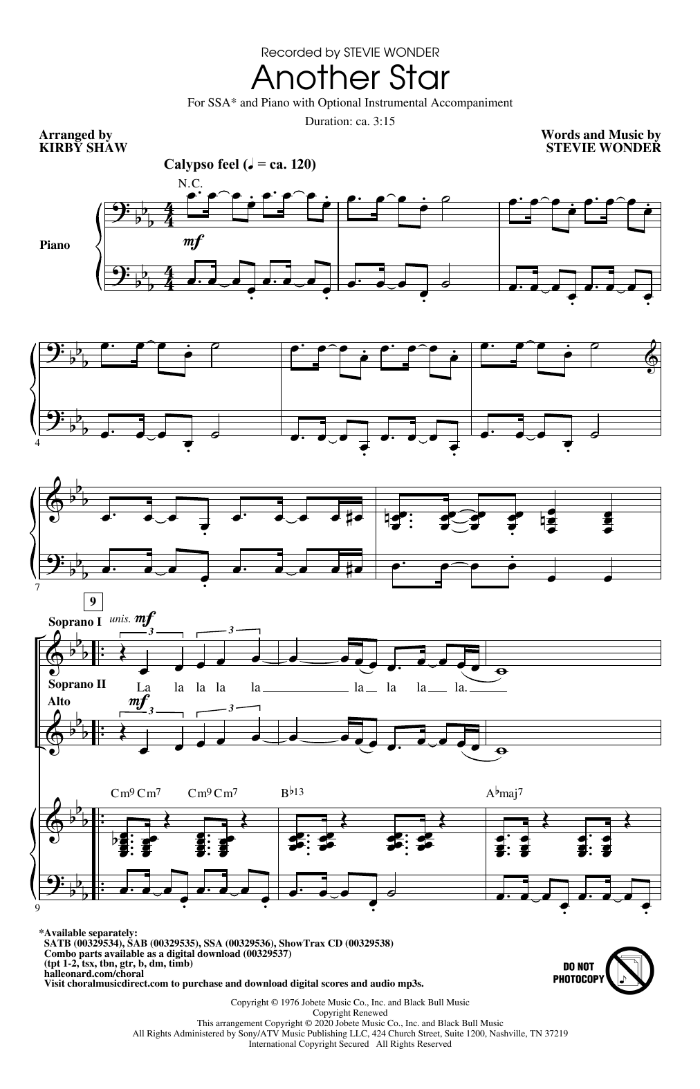 Download Stevie Wonder Another Star (arr. Kirby Shaw) Sheet Music