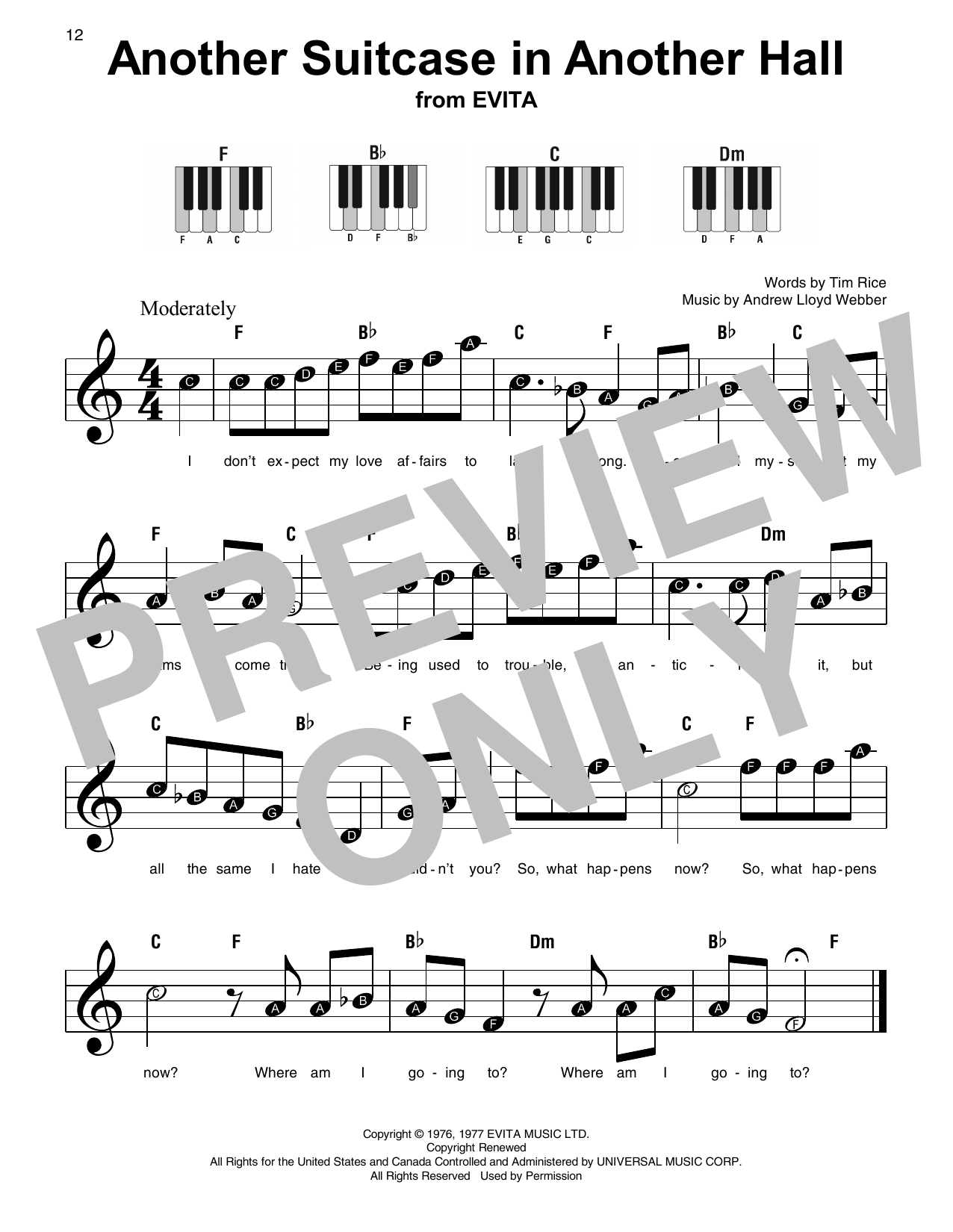 Download Andrew Lloyd Webber Another Suitcase In Another Hall Sheet Music