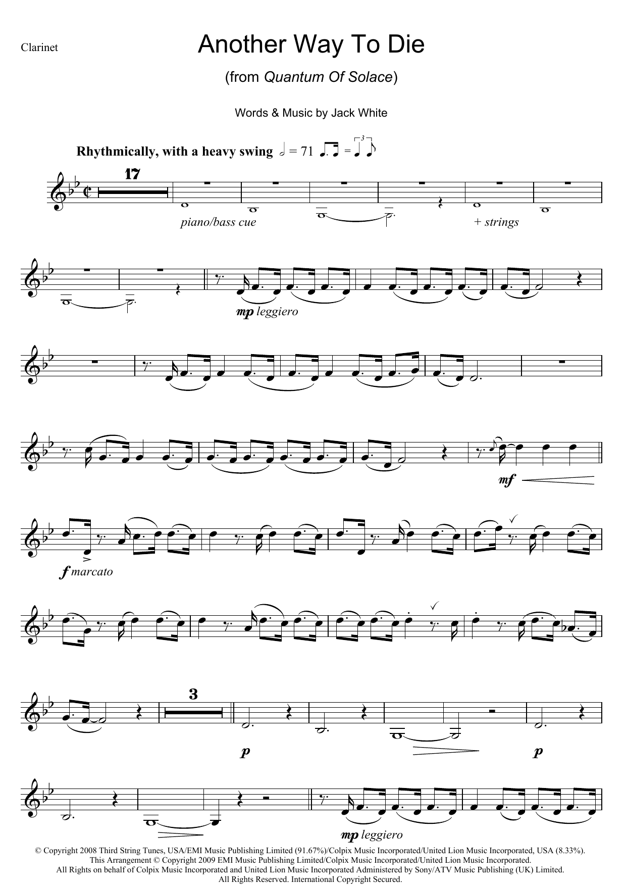Download Jack White & Alicia Keys Another Way To Die Sheet Music