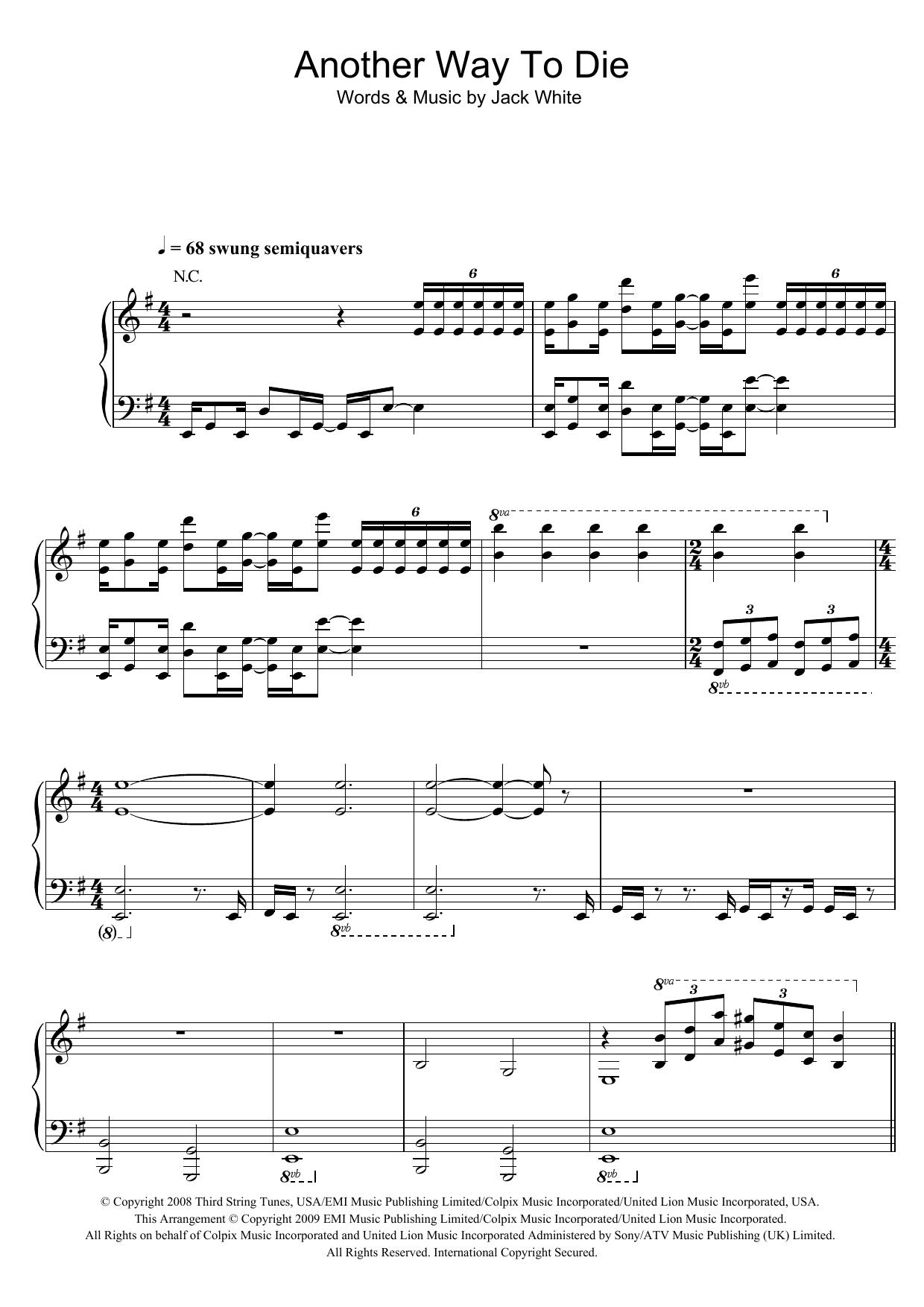 Download Jack White & Alicia Keys Another Way To Die (from James Bond: Qu Sheet Music