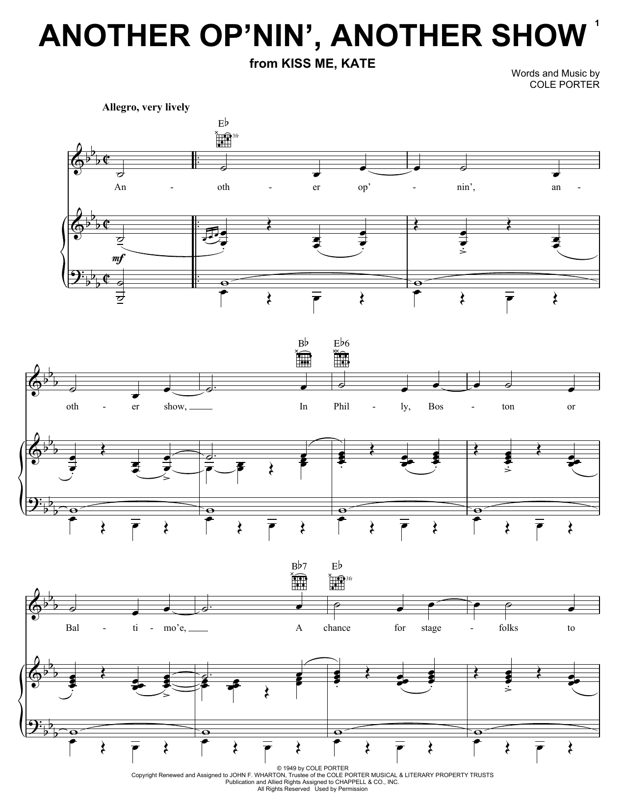 Cole Porter Another Op'nin', Another Show (from Kiss Me, Kate) sheet music notes printable PDF score