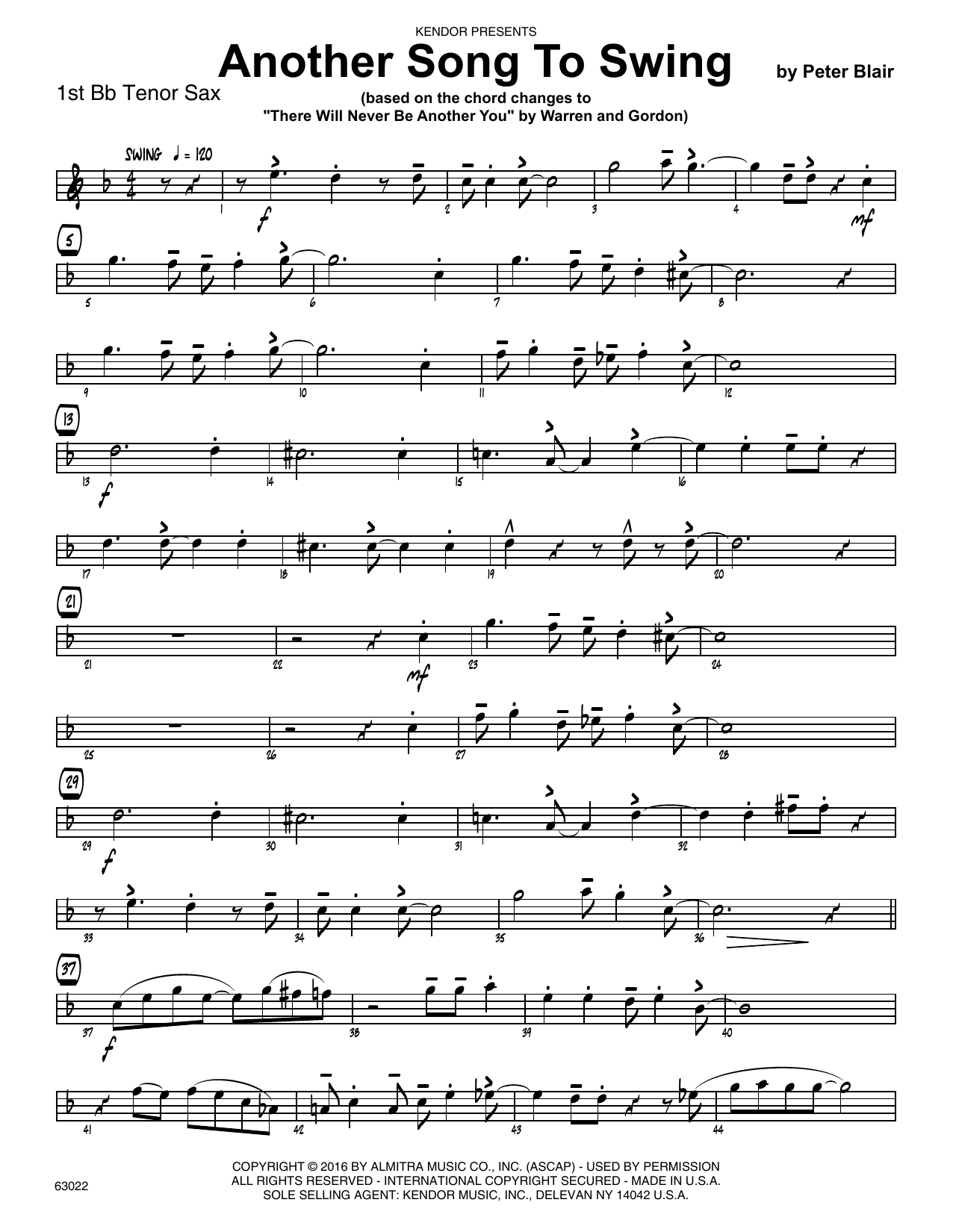 Download Peter Blair Another Song To Swing - 1st Tenor Saxop Sheet Music