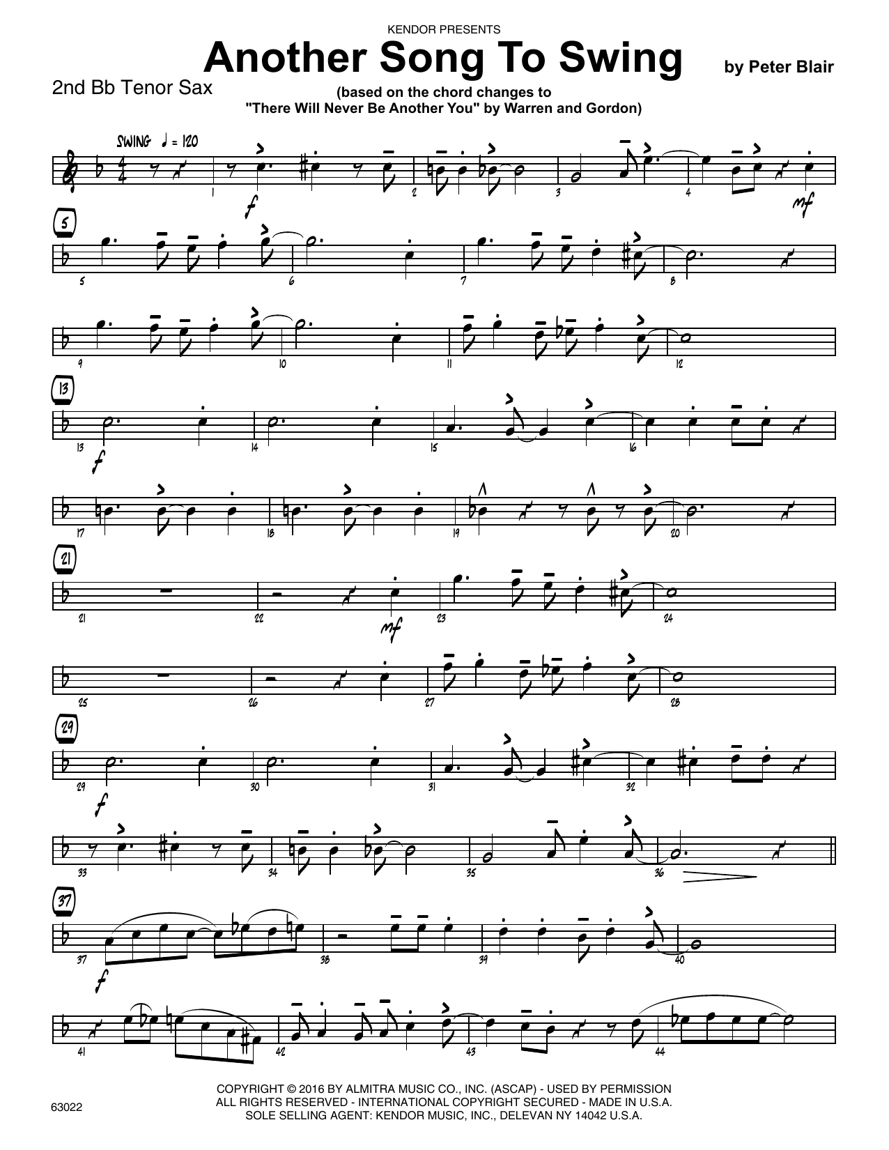 Download Peter Blair Another Song To Swing - 2nd Bb Tenor Sa Sheet Music