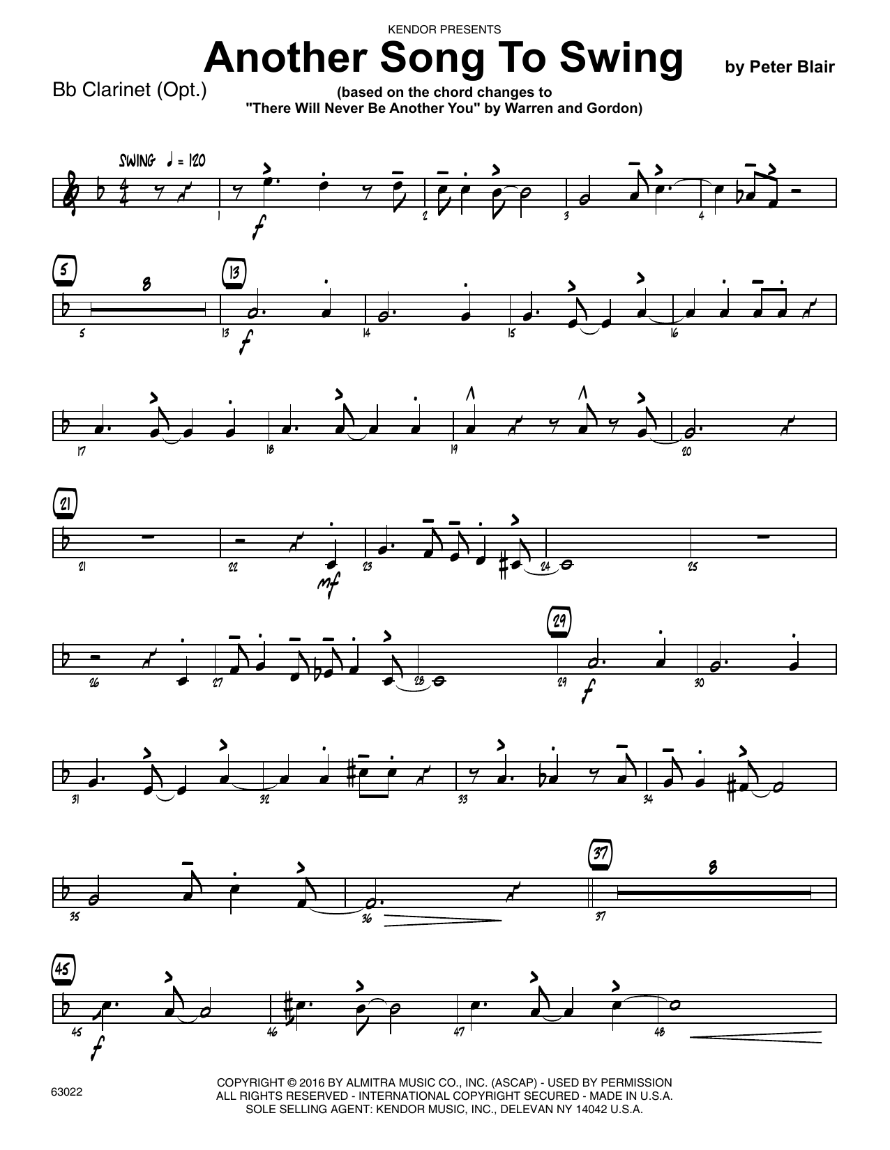Download Peter Blair Another Song To Swing - Bb Clarinet Sheet Music