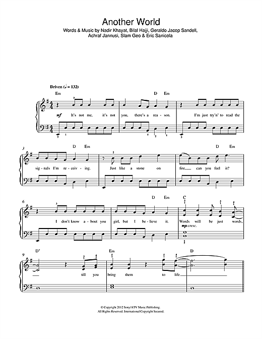 Download One Direction Another World Sheet Music