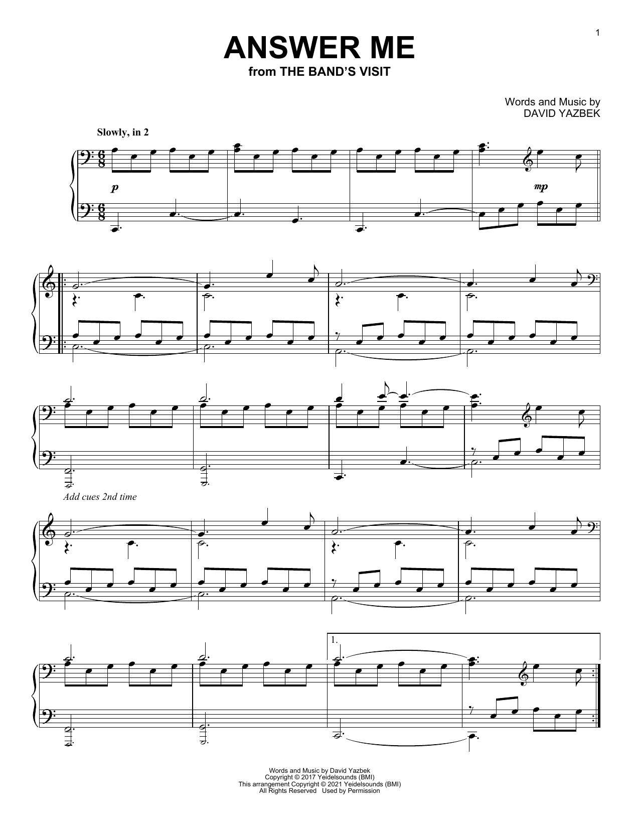 Download David Yazbek Answer Me (from The Band's Visit) Sheet Music
