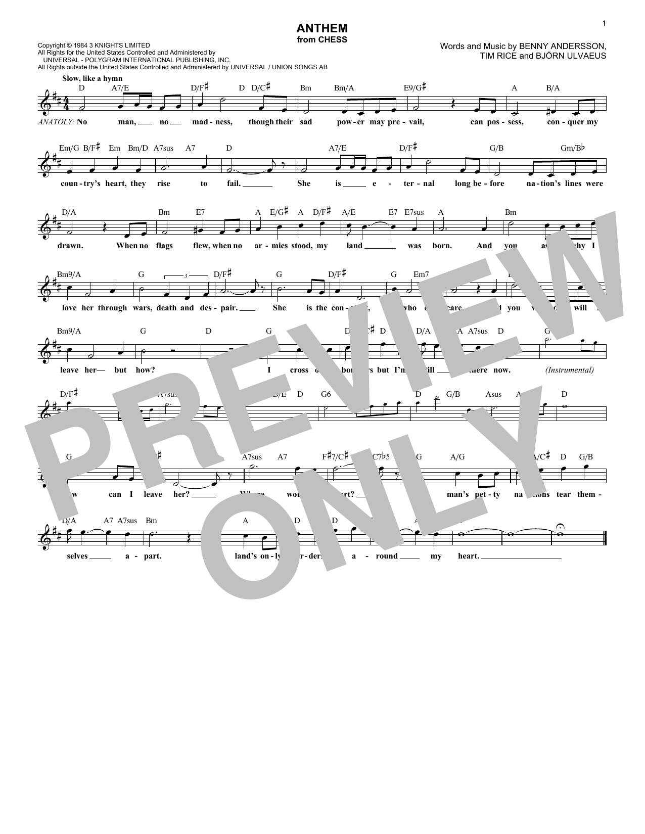 Download ABBA Anthem Sheet Music