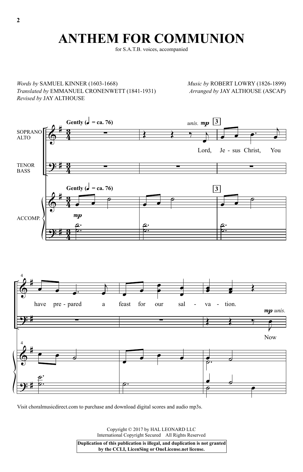 Download Jay Althouse Anthem For Communion Sheet Music