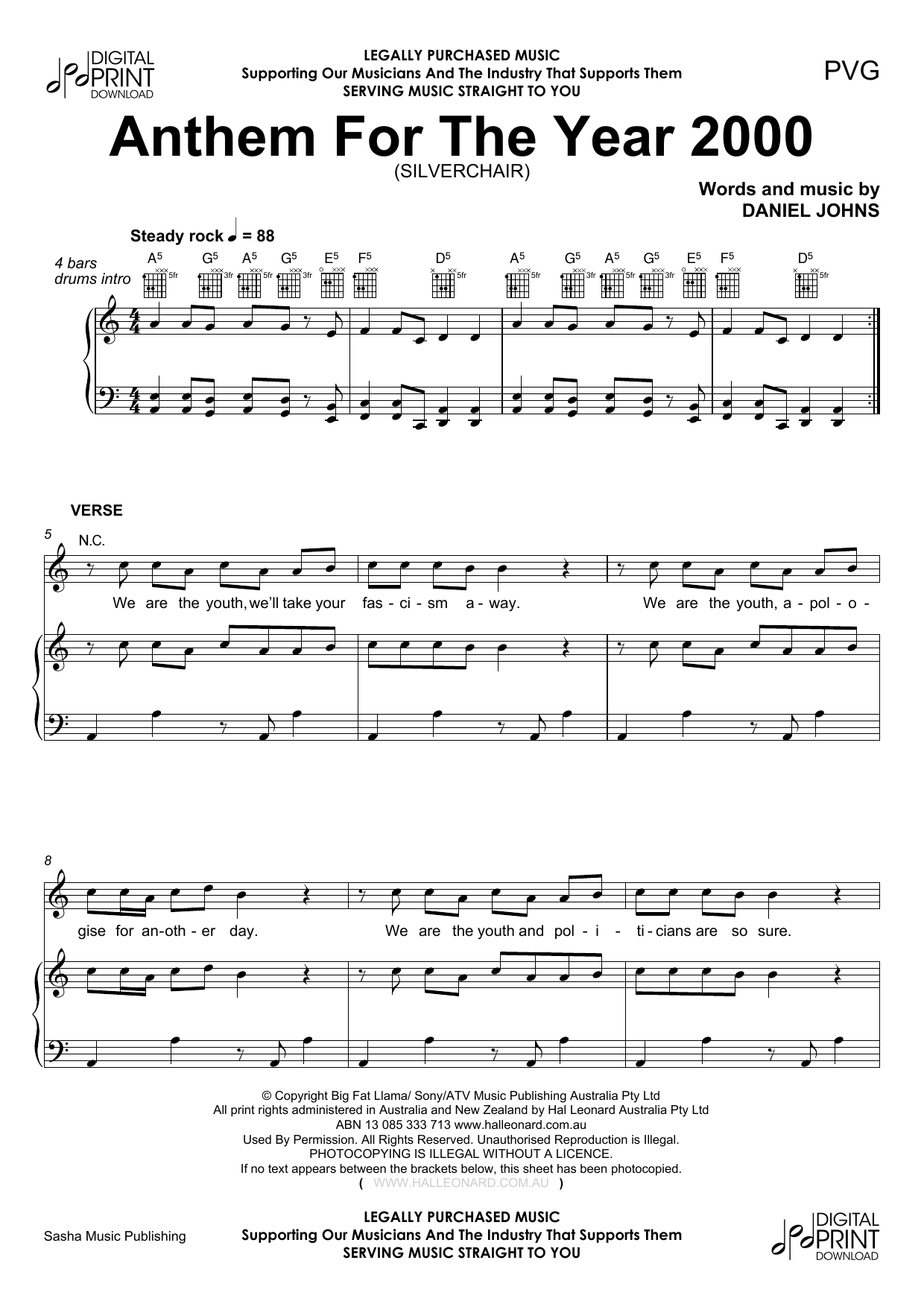Download Silverchair Anthem For The Year 2000 Sheet Music