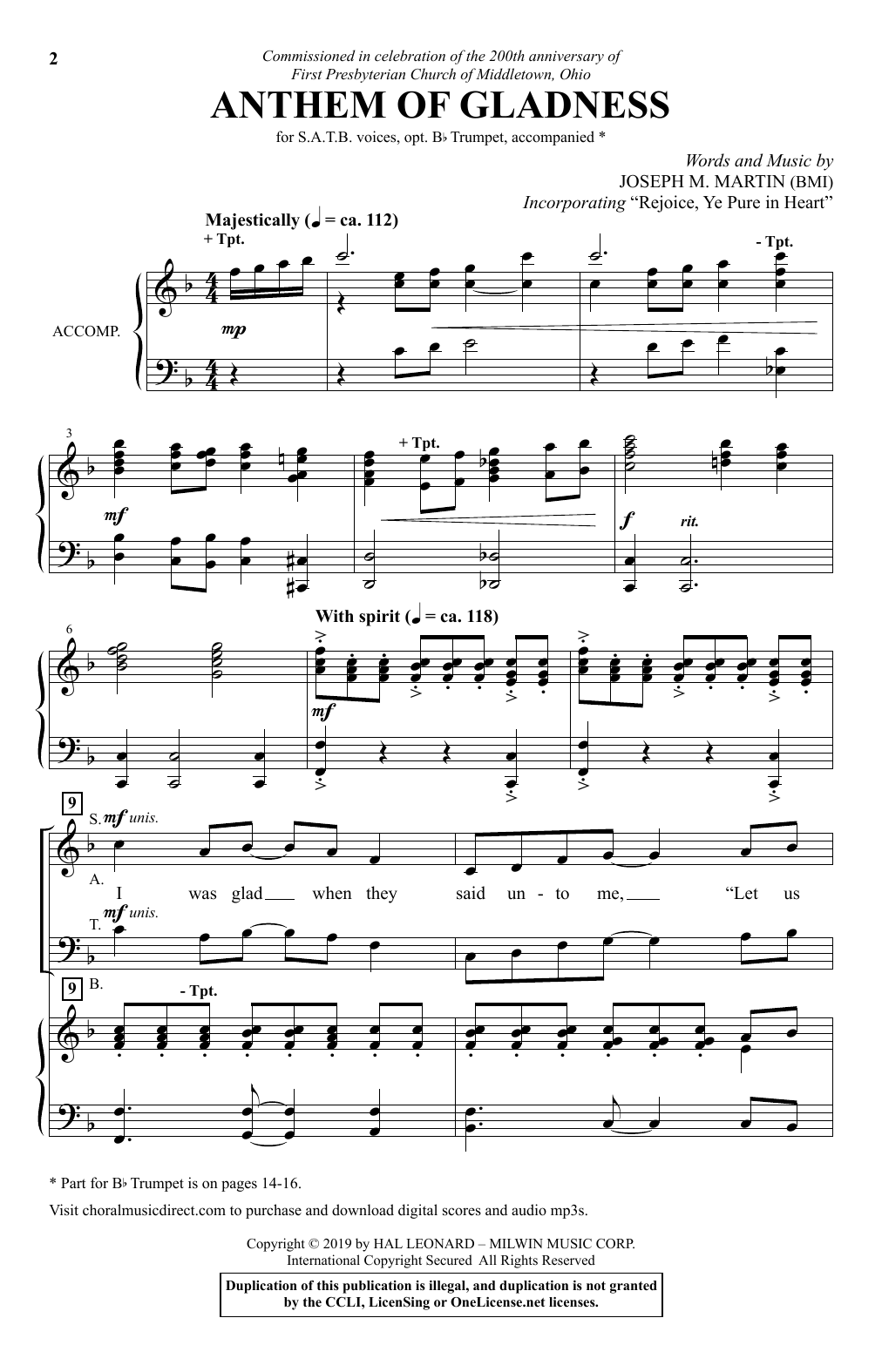 Download Joseph M. Martin Anthem Of Gladness Sheet Music