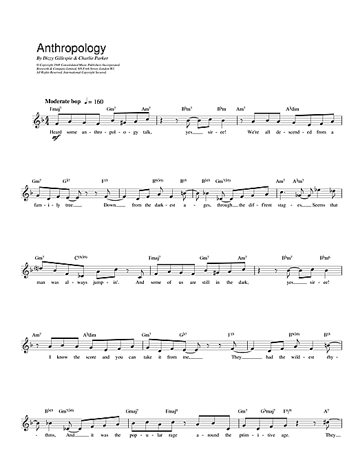 Charlie Parker Anthropology sheet music notes printable PDF score
