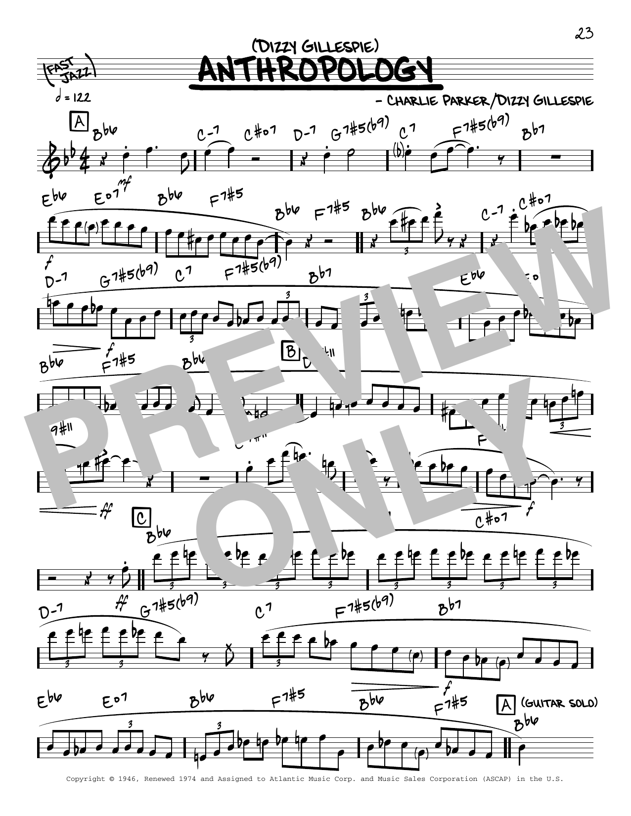 Download Dizzy Gillespie Anthropology (solo only) Sheet Music