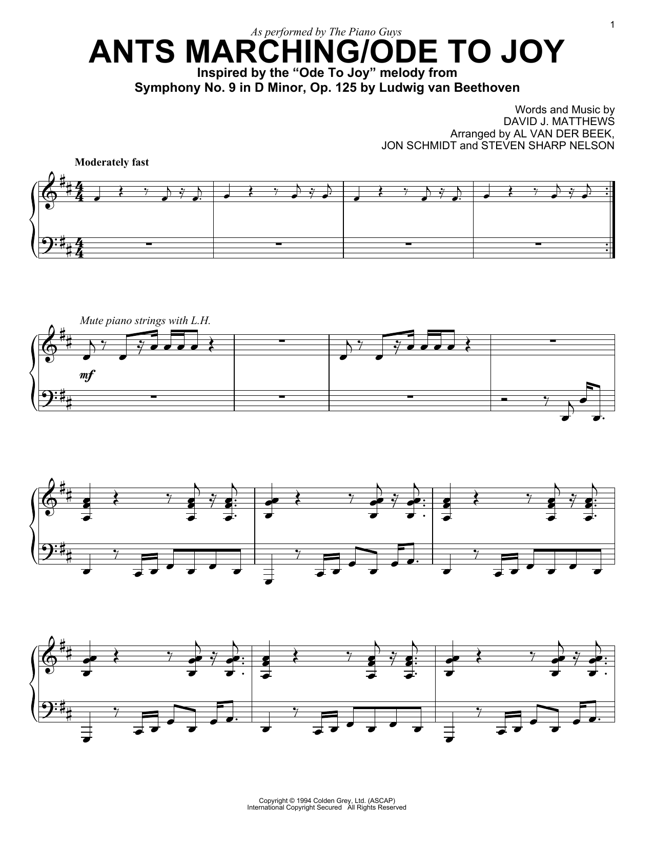 Download The Piano Guys Ants Marching/Ode To Joy Sheet Music