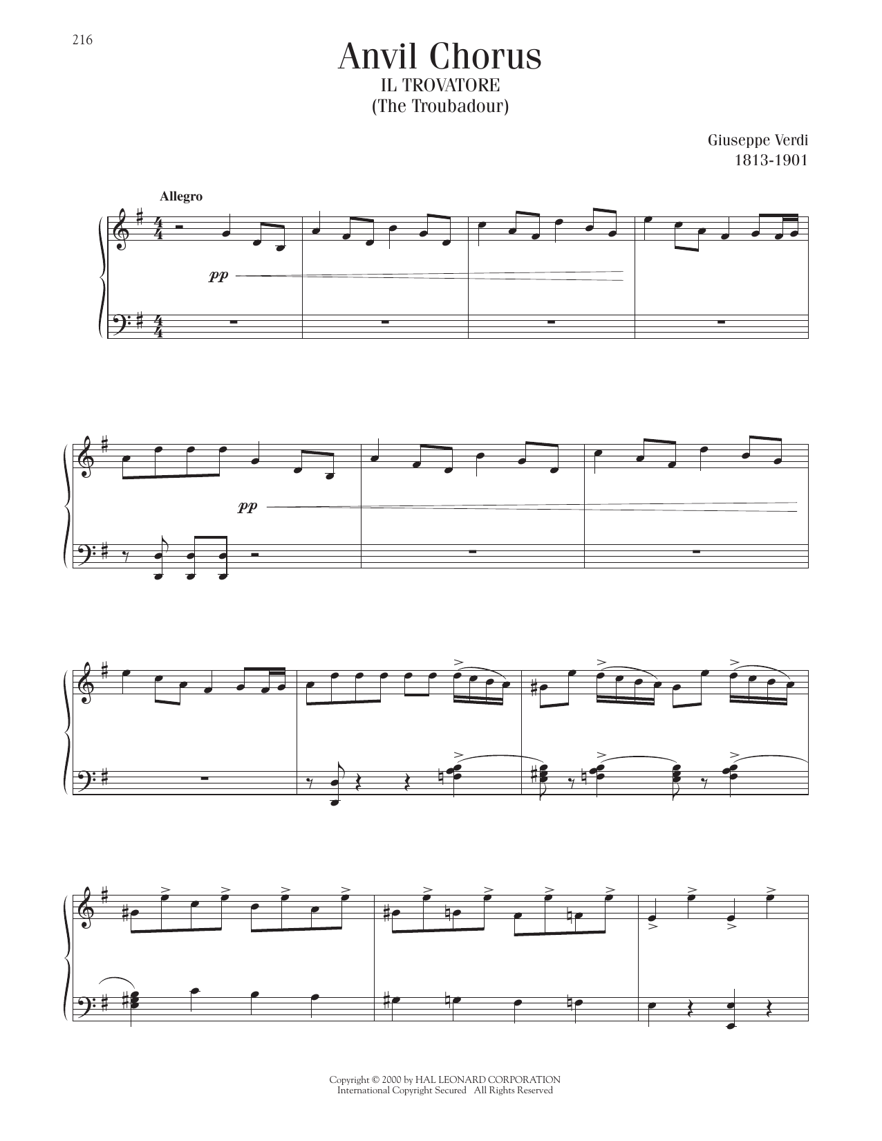 Giuseppe Verdi Anvil Chorus sheet music notes printable PDF score