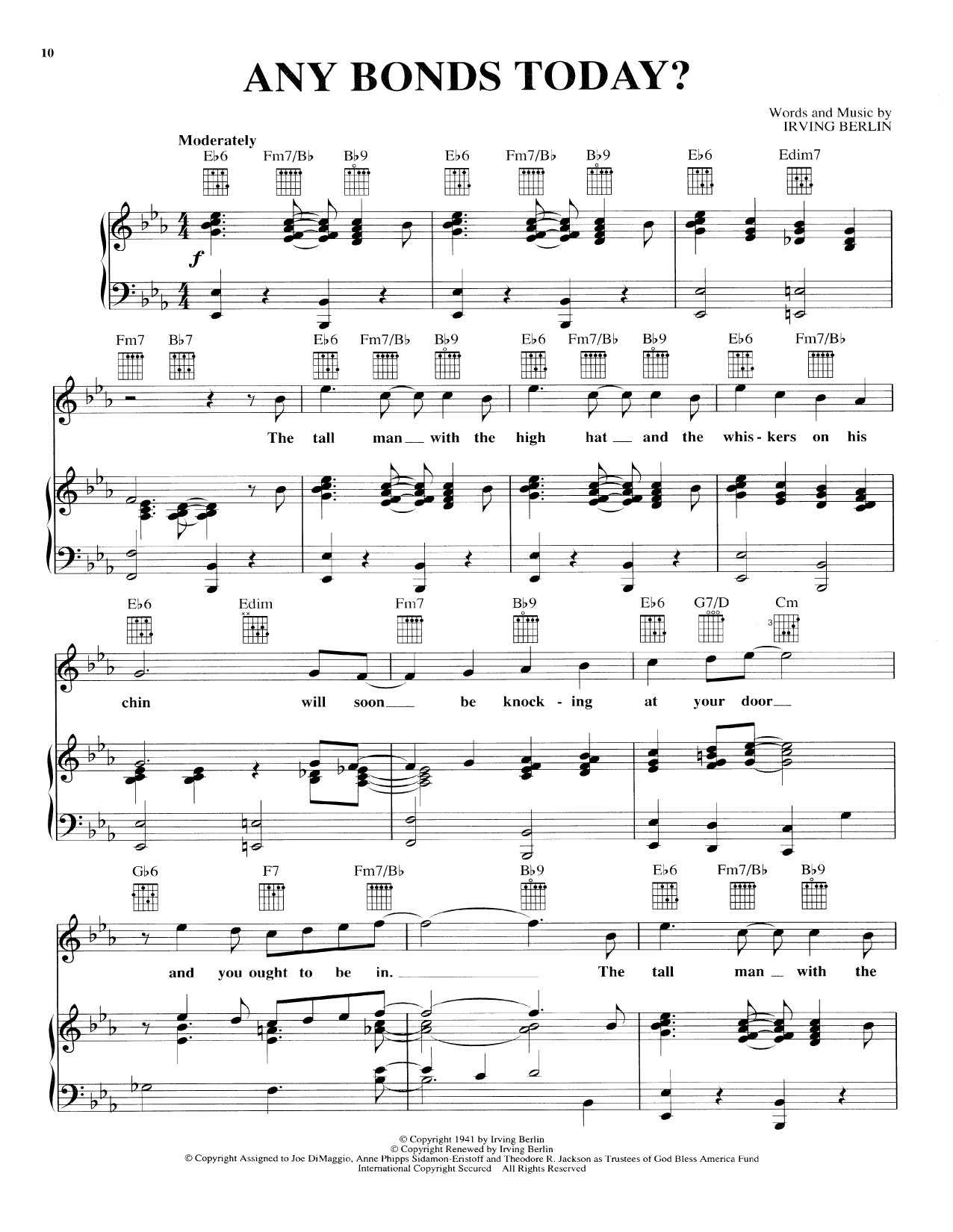 Download Irving Berlin Any Bonds Today Sheet Music